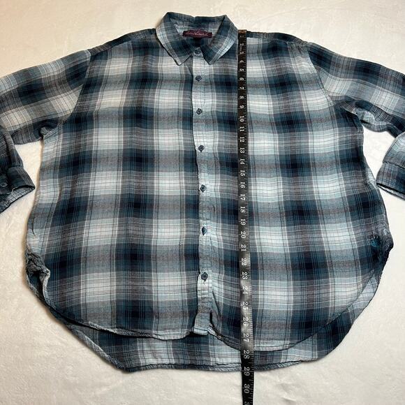 Gloria Vanderbilt Plaid Lightweight Button Up Shirt Size L Roll Tab Relaxed Fit - Picture 8 of 8